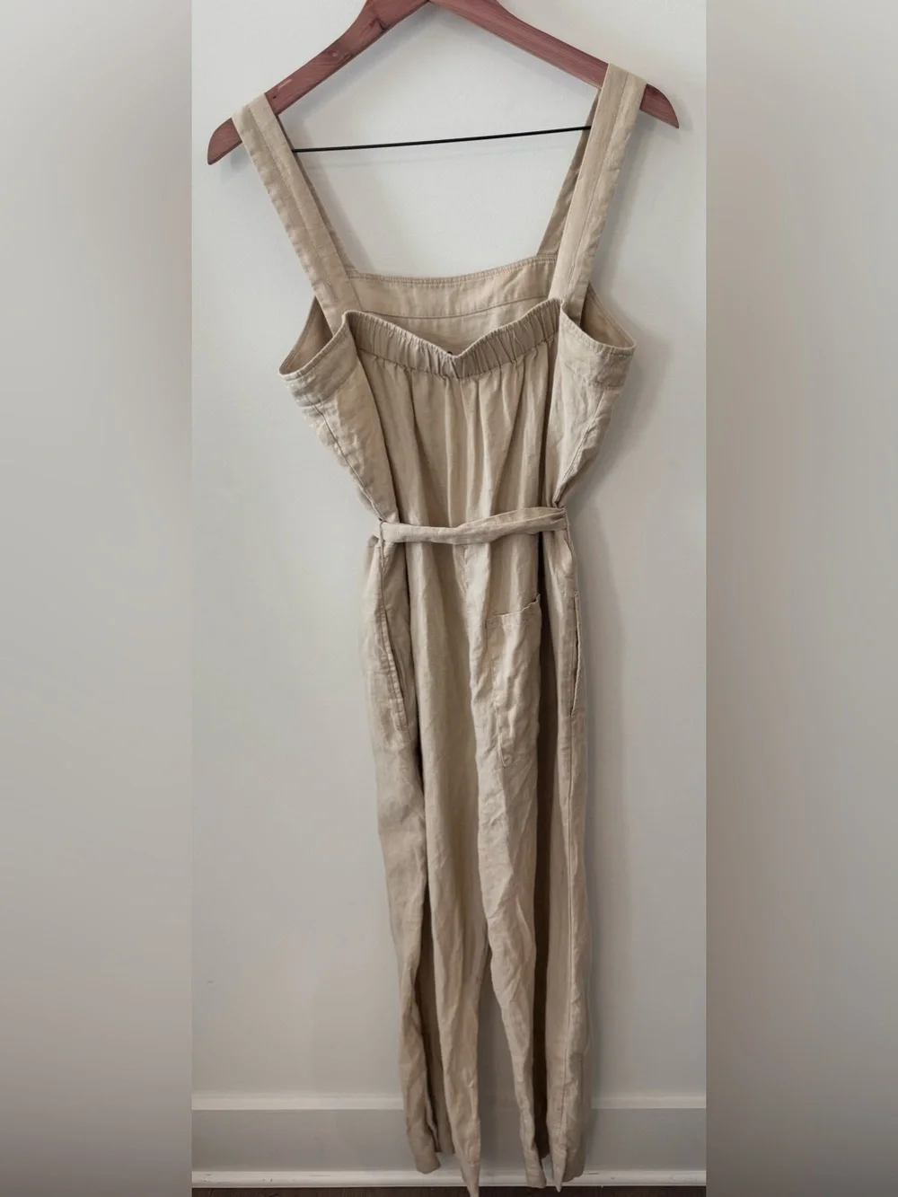 Quince European Square- Neck Linen Jumpsuit- Driftwood Size M